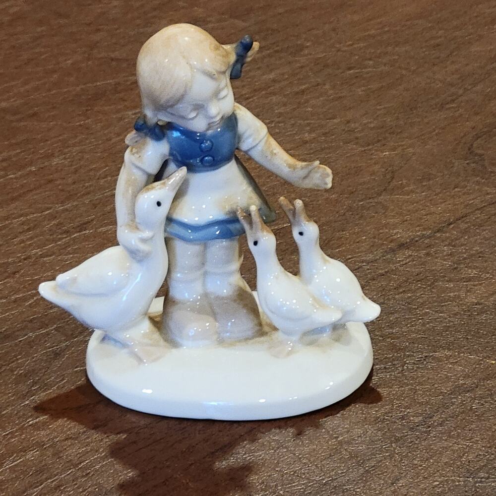 Vintage G H & CO Porcelain Figurine Girl with Ducks  Germany  Crown Mark